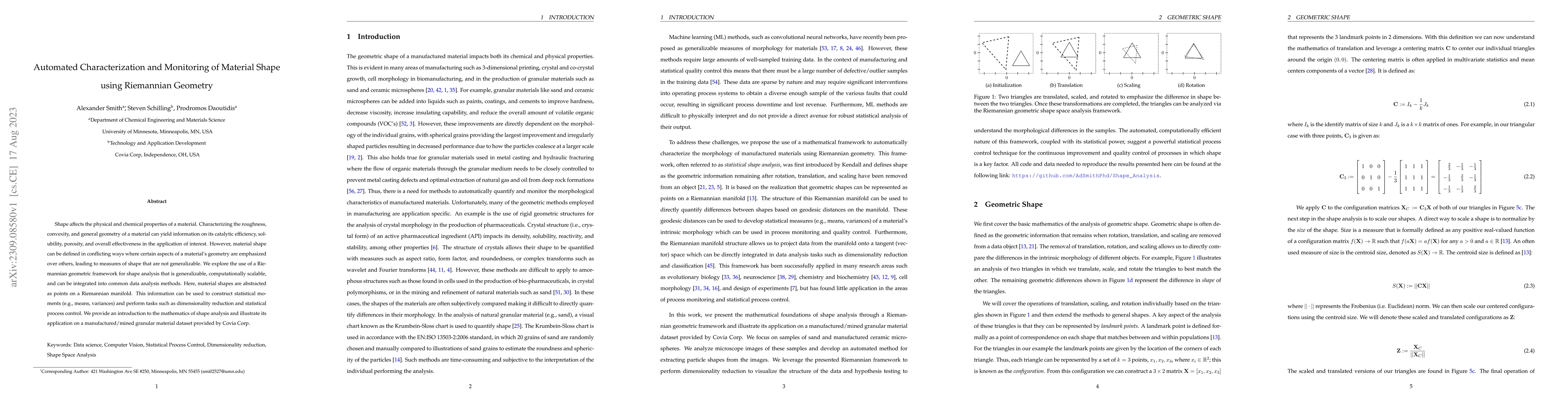 Thumbnail for Automated Characterization and Monitoring of Material Shape using
  Riemannian Geometry