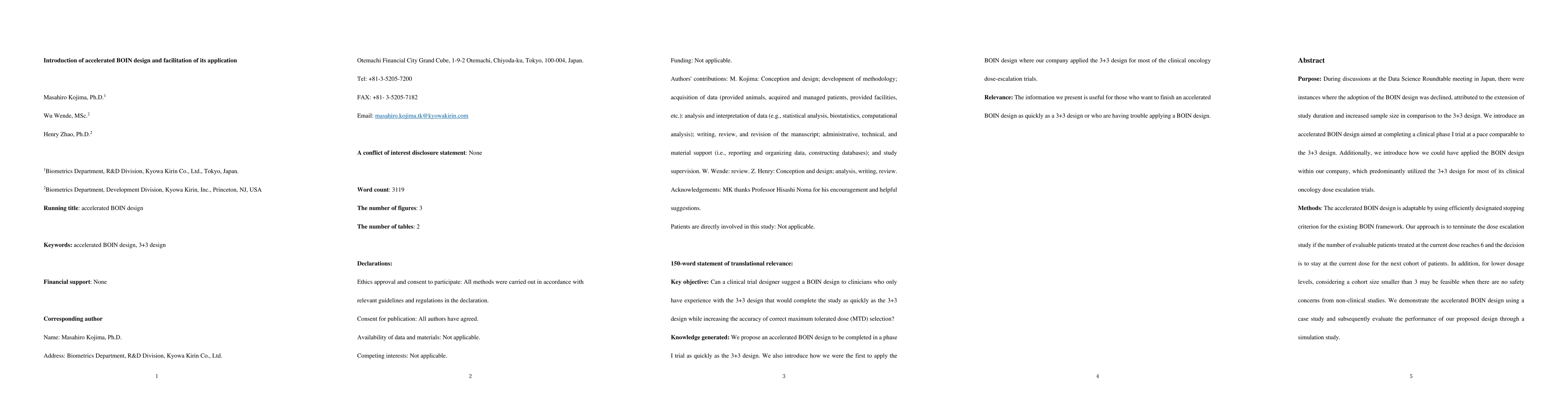 Thumbnail for Introduction of accelerated BOIN design and facilitation of its
  application