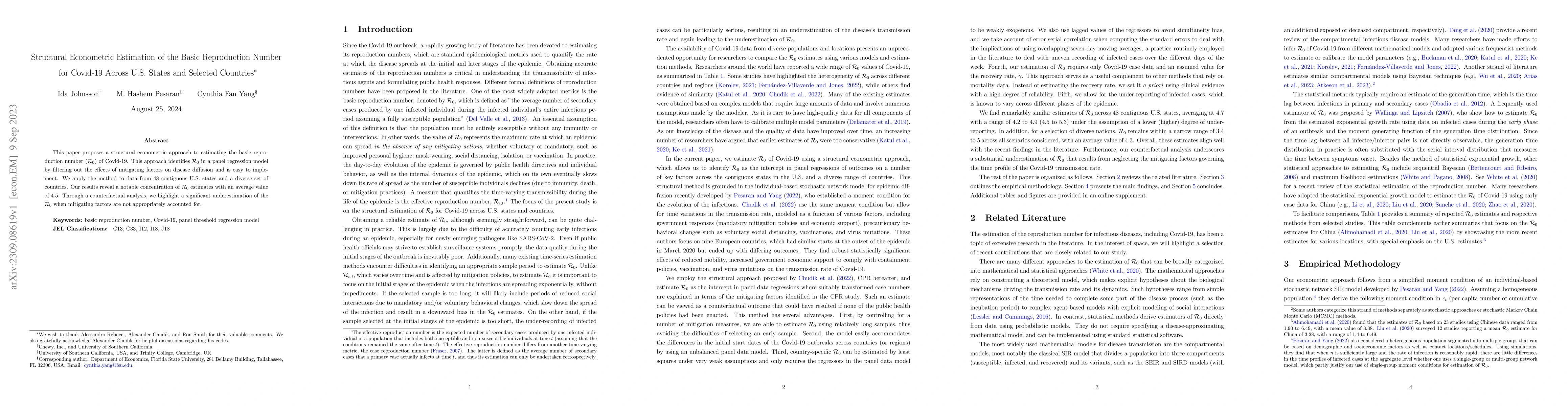 Thumbnail for Structural Econometric Estimation of the Basic Reproduction Number for
  Covid-19 Across U.S. States and Selected Countries