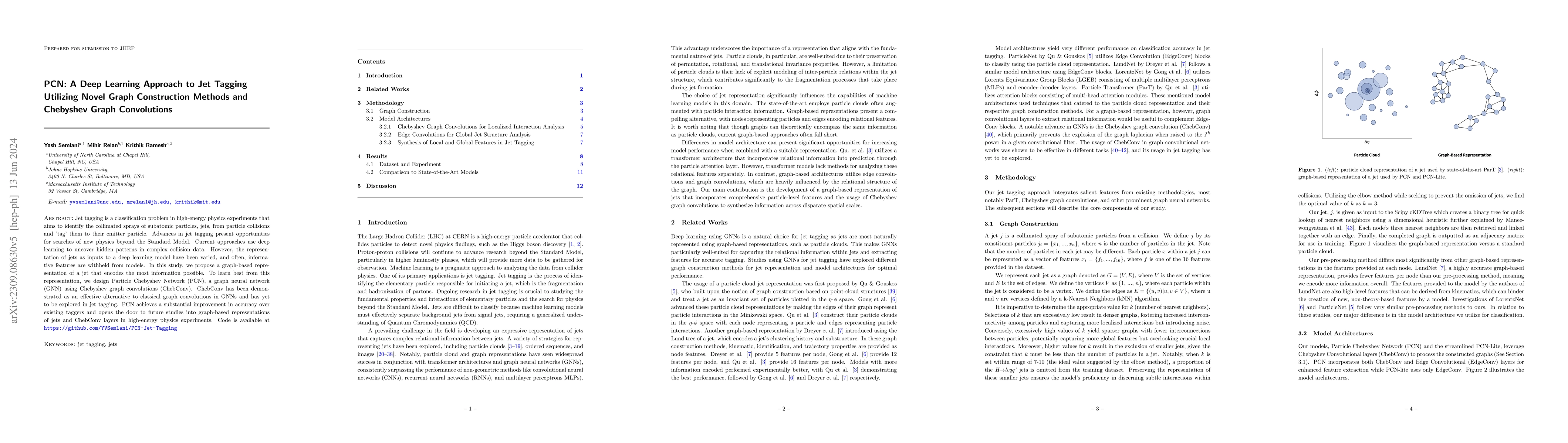 Thumbnail for PCN: A Deep Learning Approach to Jet Tagging Utilizing Novel Graph
  Construction Methods and Chebyshev Graph Convolutions