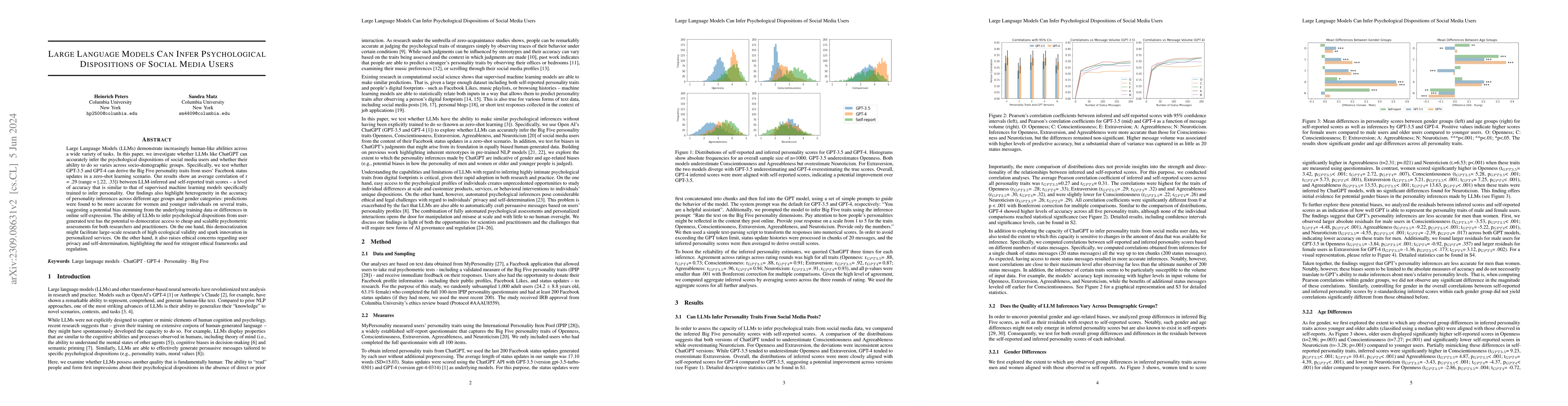 Thumbnail for Large Language Models Can Infer Psychological Dispositions of Social
  Media Users