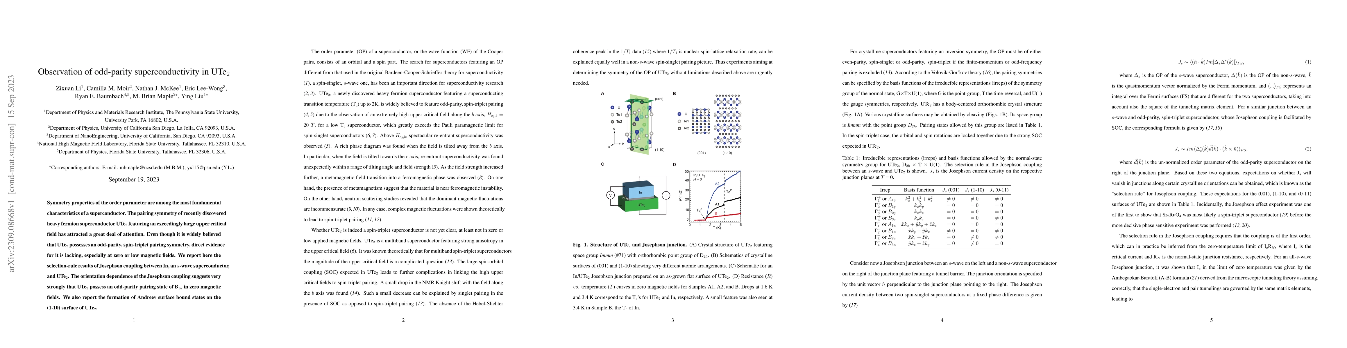 Thumbnail for Observation of odd-parity superconductivity in UTe2