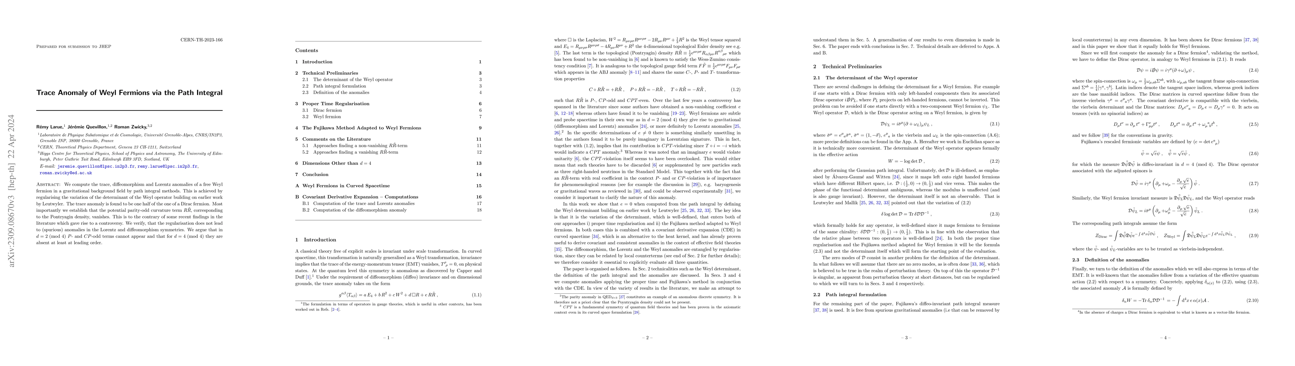Thumbnail for Trace Anomaly of Weyl Fermions via the Path Integral