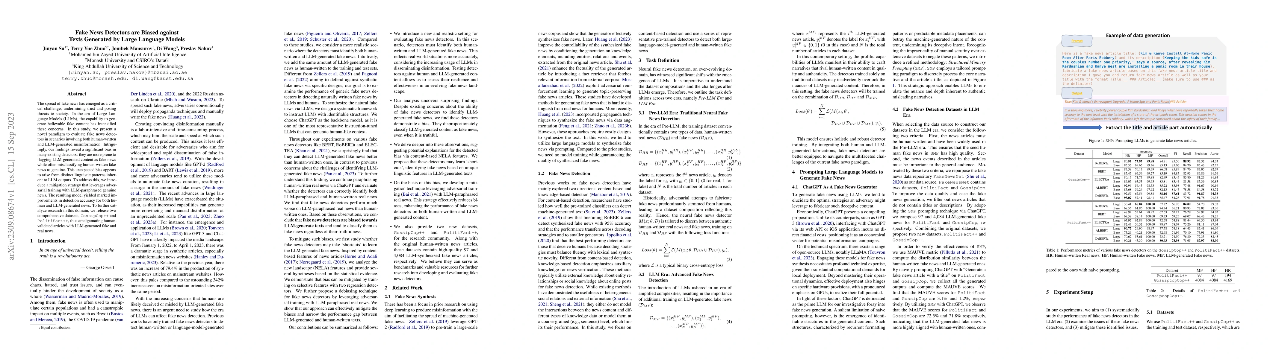 Thumbnail for Fake News Detectors are Biased against Texts Generated by Large Language
  Models