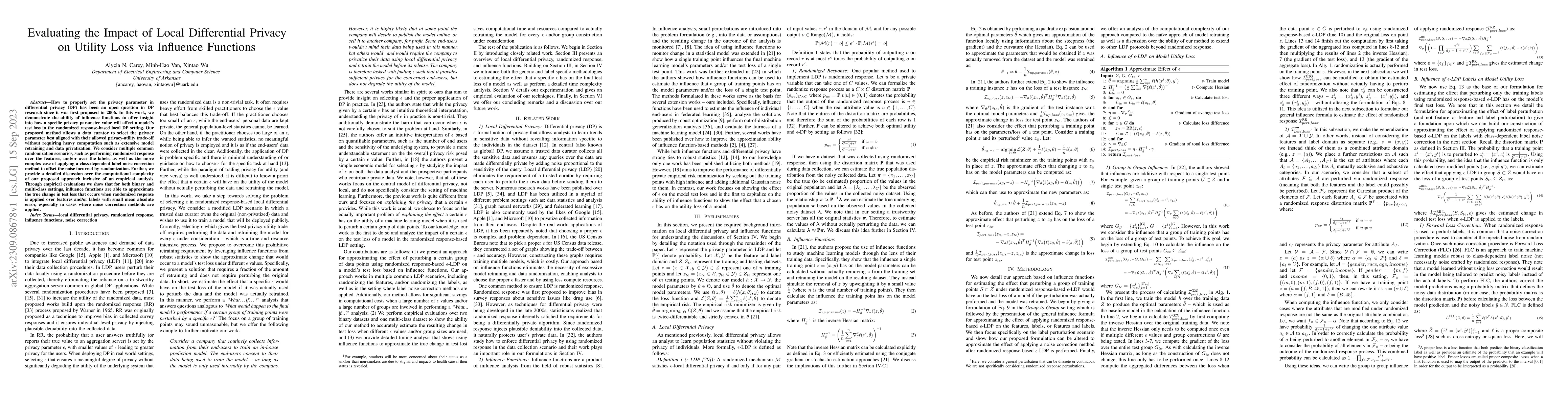 Thumbnail for Evaluating the Impact of Local Differential Privacy on Utility Loss via
  Influence Functions