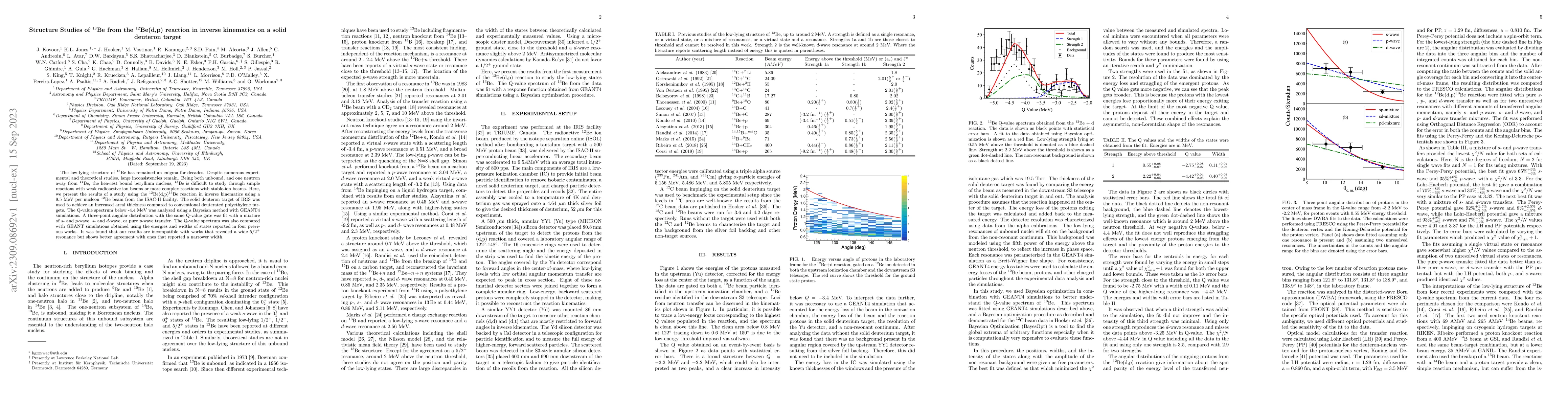 Thumbnail for Structure Studies of $^{13}\text{Be}$ from the $^{12}$Be(d,p) reaction
  in inverse kinematics on a solid deuteron target