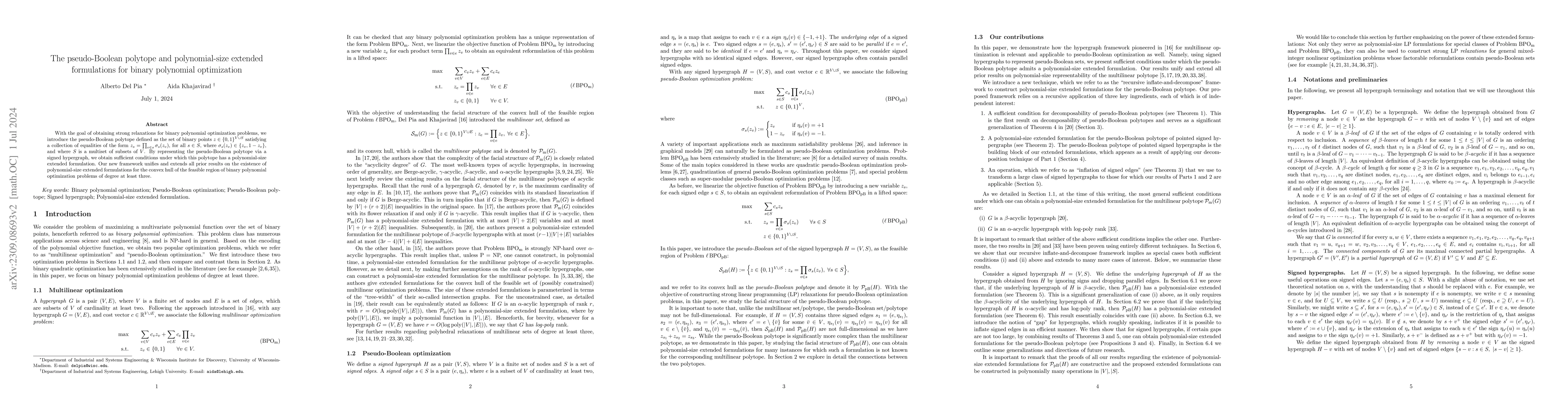 Thumbnail for The pseudo-Boolean polytope and polynomial-size extended formulations
  for binary polynomial optimization
