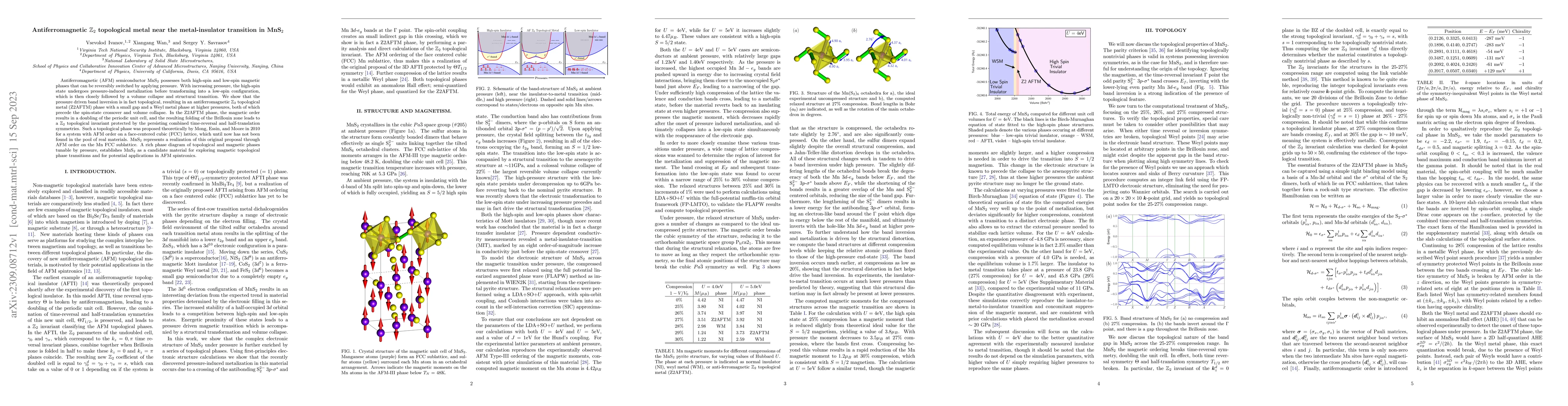 Thumbnail for Antiferromagnetic $\mathbb{Z}_2$ topological metal near the
  metal-insulator transition in MnS$_2$