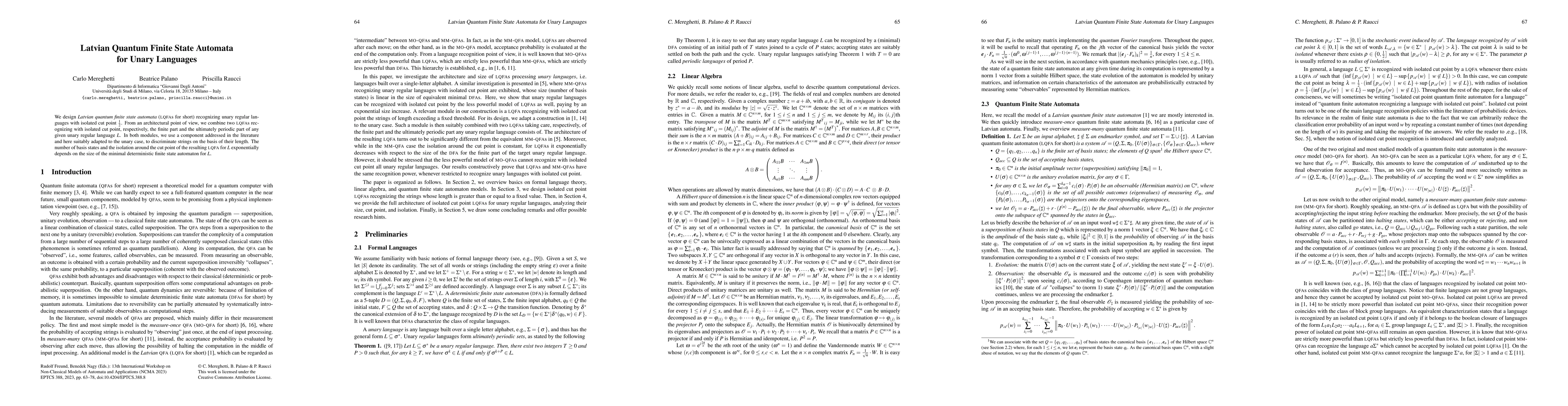 Thumbnail for Latvian Quantum Finite State Automata for Unary Languages