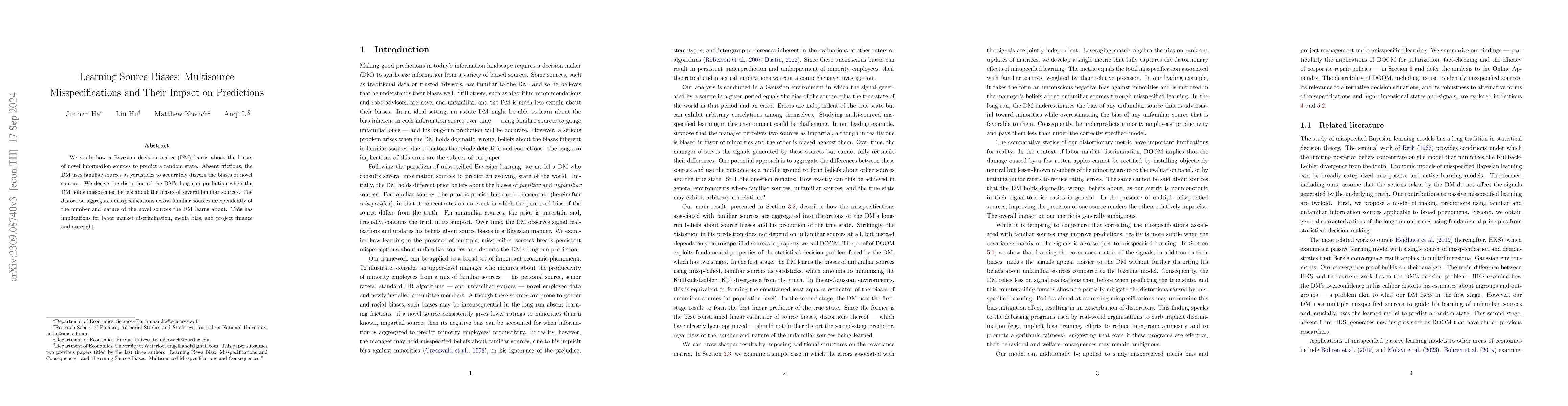Thumbnail for Learning Source Biases: Multi-sourced Misspecifications and Consequences