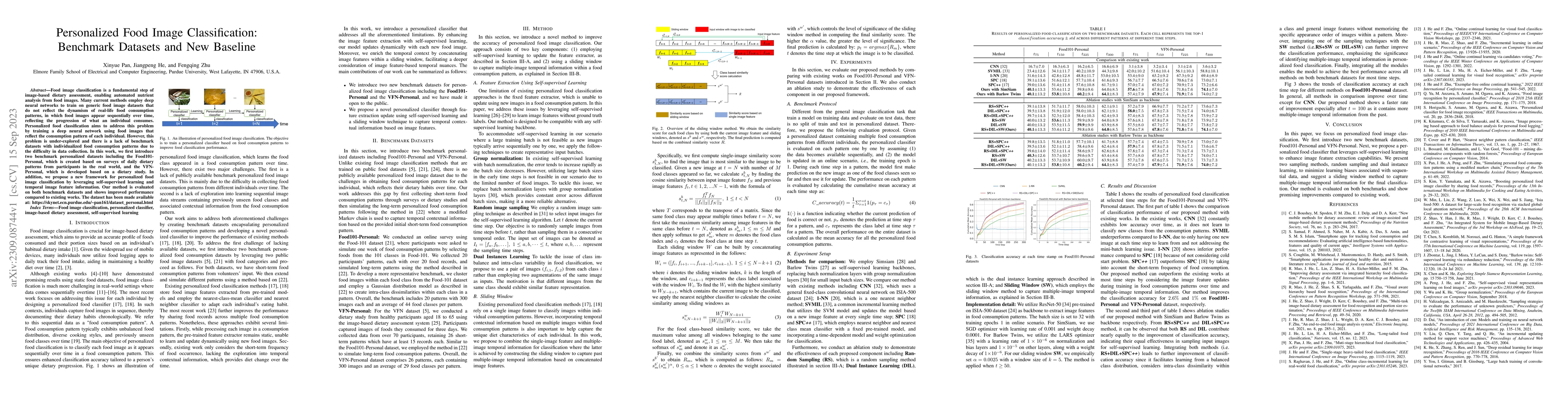 Thumbnail for Personalized Food Image Classification: Benchmark Datasets and New
  Baseline