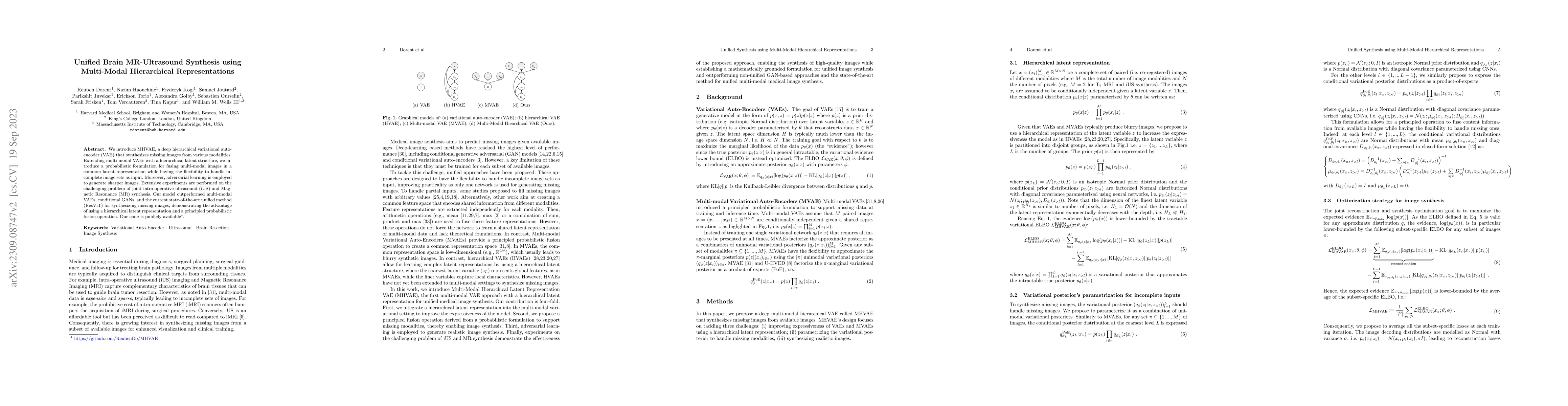 Thumbnail for Unified Brain MR-Ultrasound Synthesis using Multi-Modal Hierarchical
  Representations