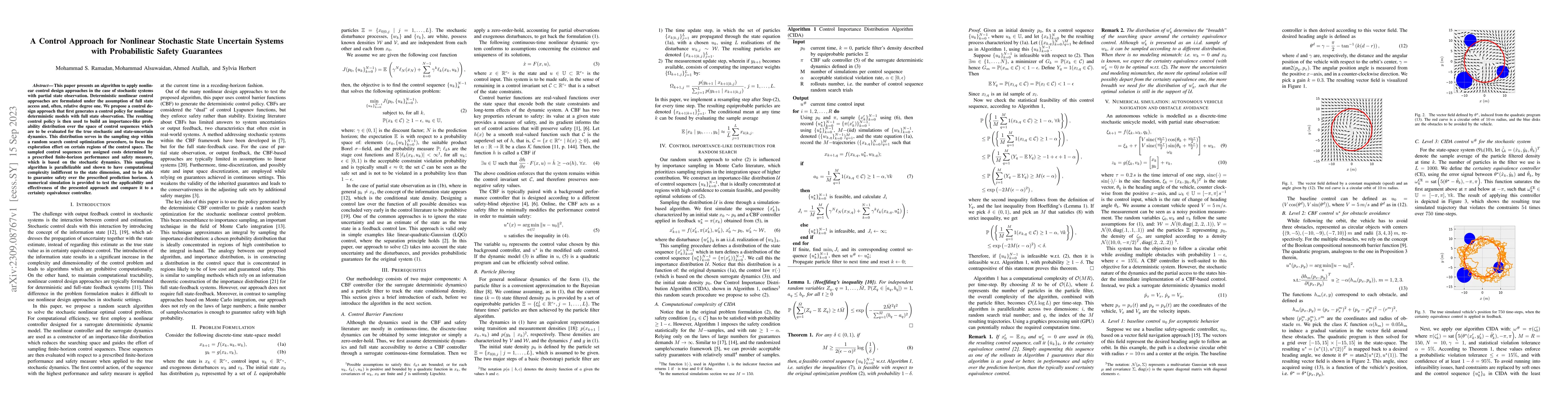 Thumbnail for A Control Approach for Nonlinear Stochastic State Uncertain Systems with
  Probabilistic Safety Guarantees
