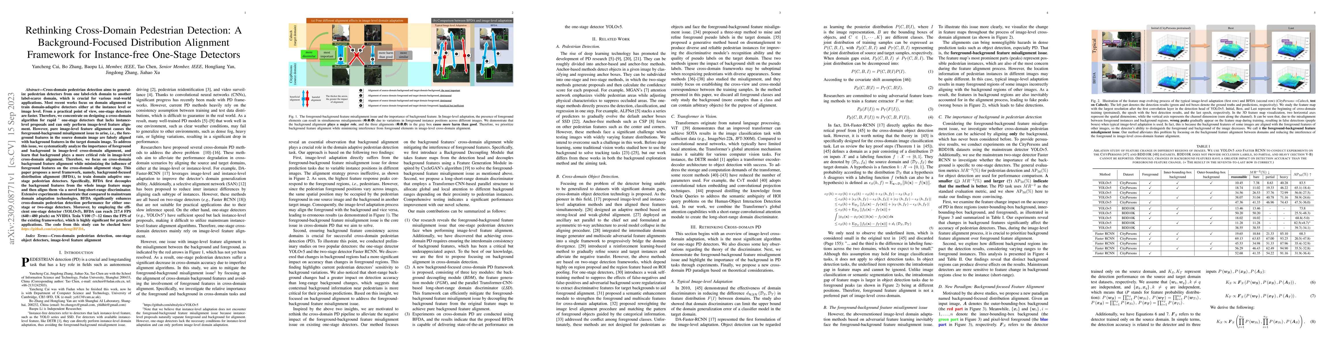 Thumbnail for Rethinking Cross-Domain Pedestrian Detection: A Background-Focused
  Distribution Alignment Framework for Instance-Free One-Stage Detectors