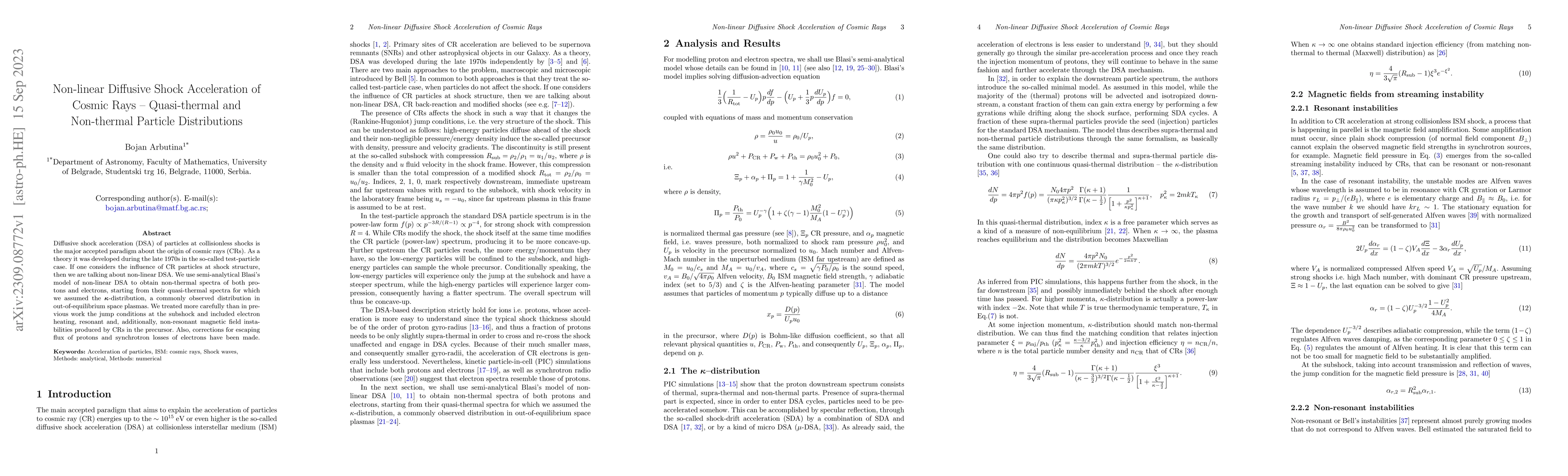 Thumbnail for Non-linear Diffusive Shock Acceleration of Cosmic Rays -- Quasi-thermal
  and Non-thermal Particle Distributions