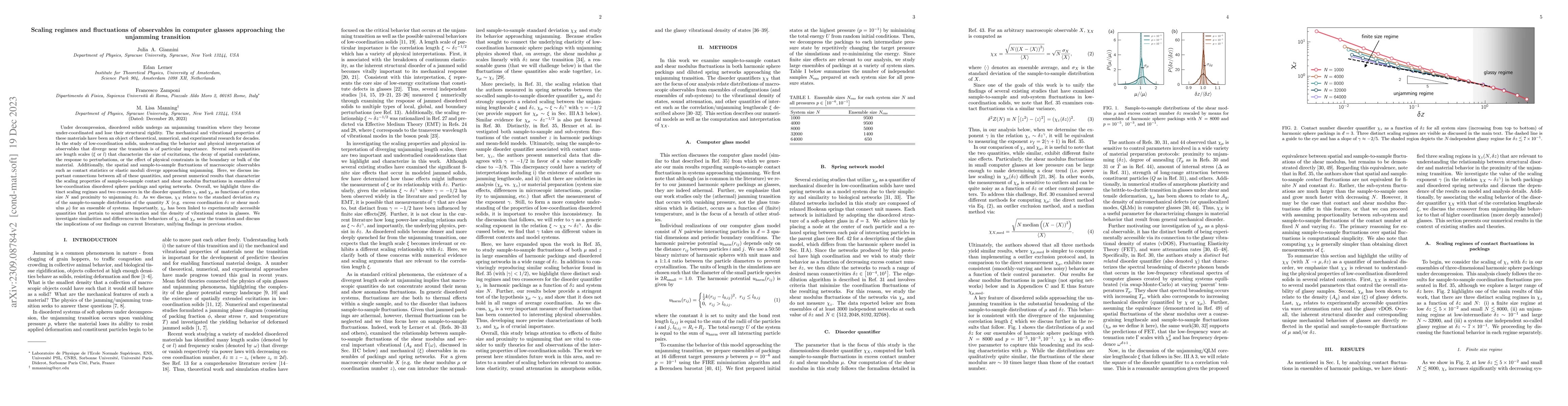 Thumbnail for Scaling regimes and fluctuations of observables in computer glasses
  approaching the unjamming transition