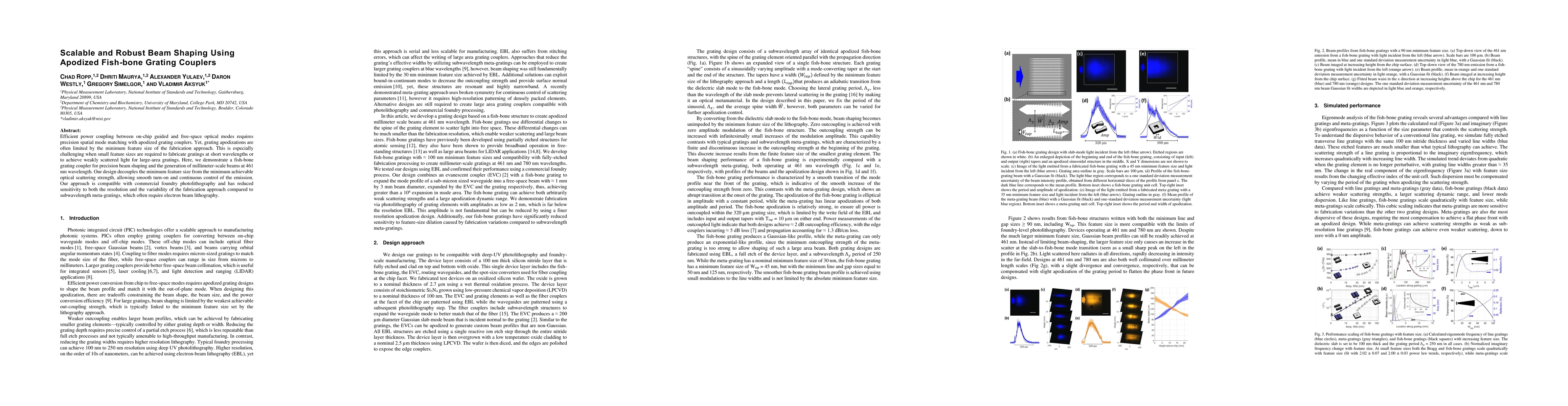 Thumbnail for Scalable and Robust Beam Shaping Using Apodized Fish-bone Grating
  Couplers