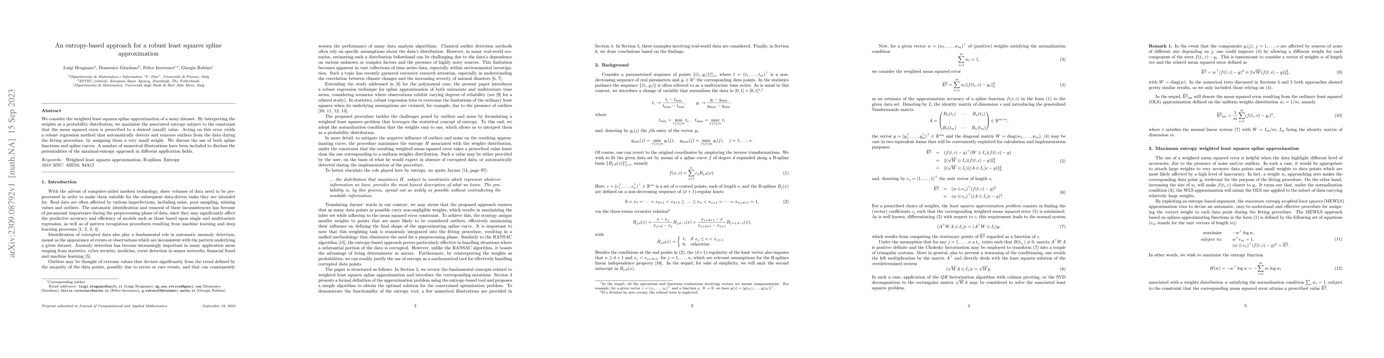 Thumbnail for An entropy-based approach for a robust least squares spline
  approximation
