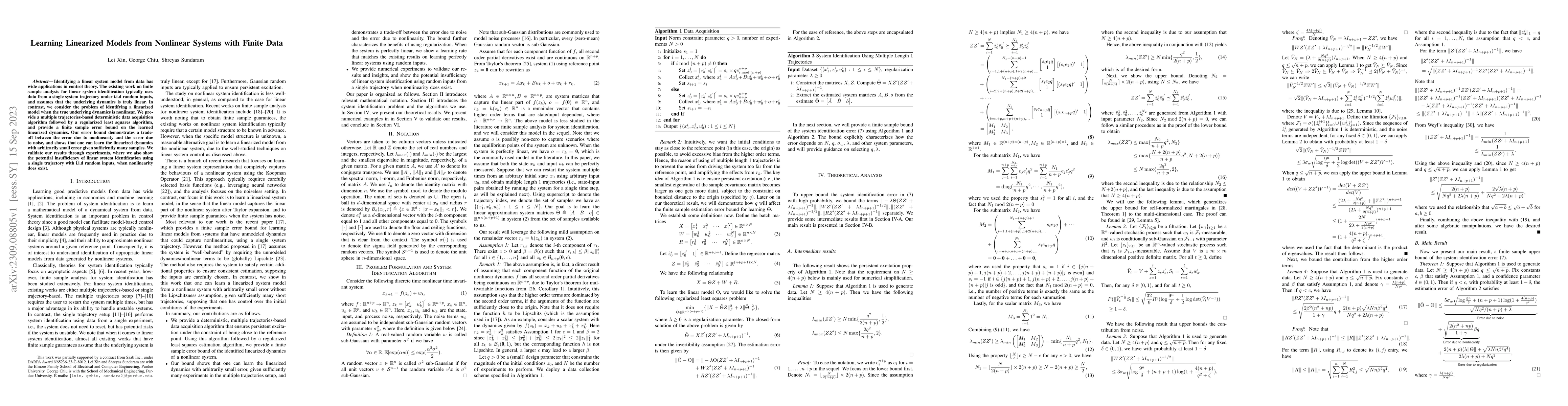 Thumbnail for Learning Linearized Models from Nonlinear Systems with Finite Data
