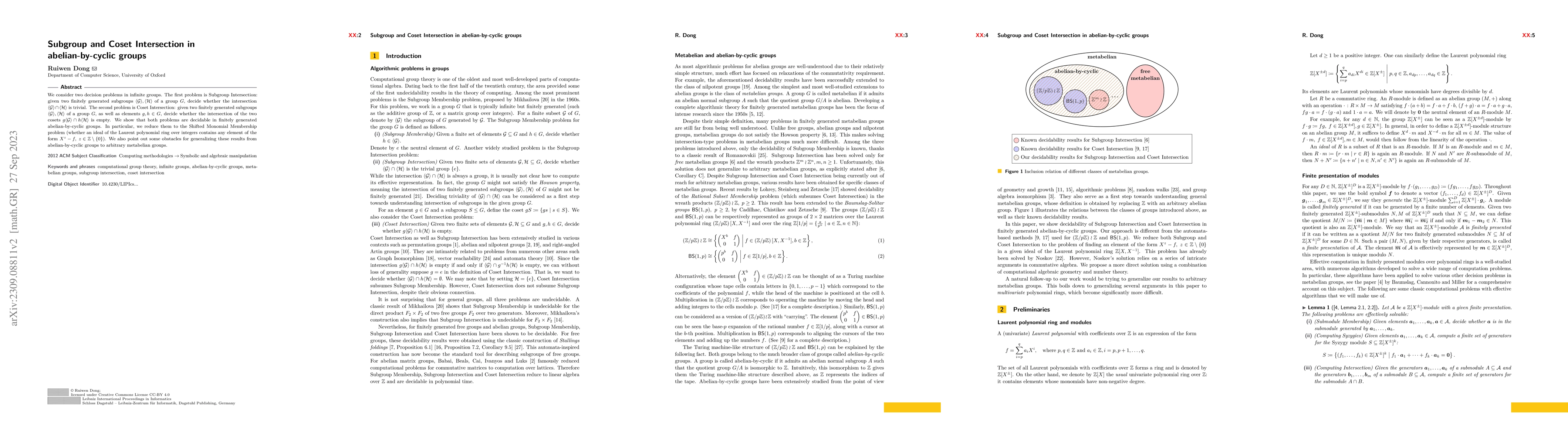 Thumbnail for Subgroup and Coset Intersection in abelian-by-cyclic groups