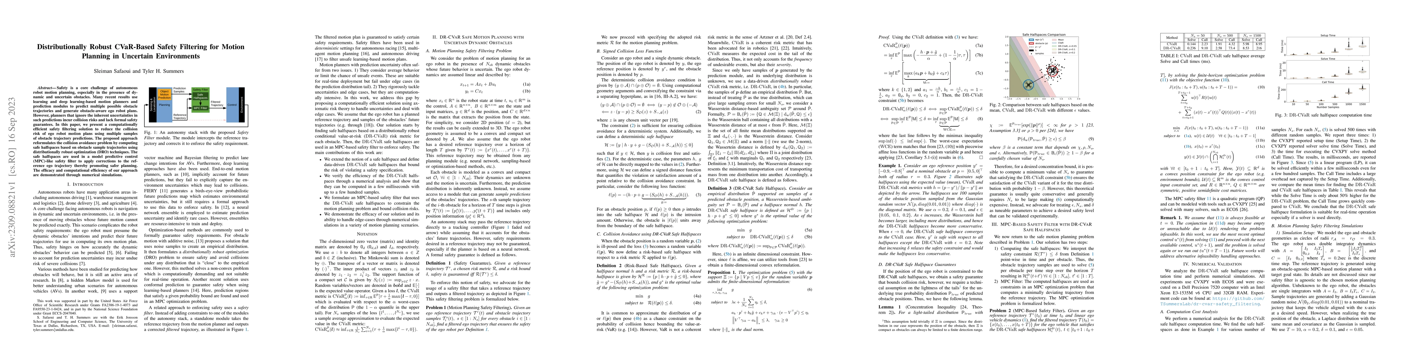 Thumbnail for Distributionally Robust CVaR-Based Safety Filtering for Motion Planning
  in Uncertain Environments