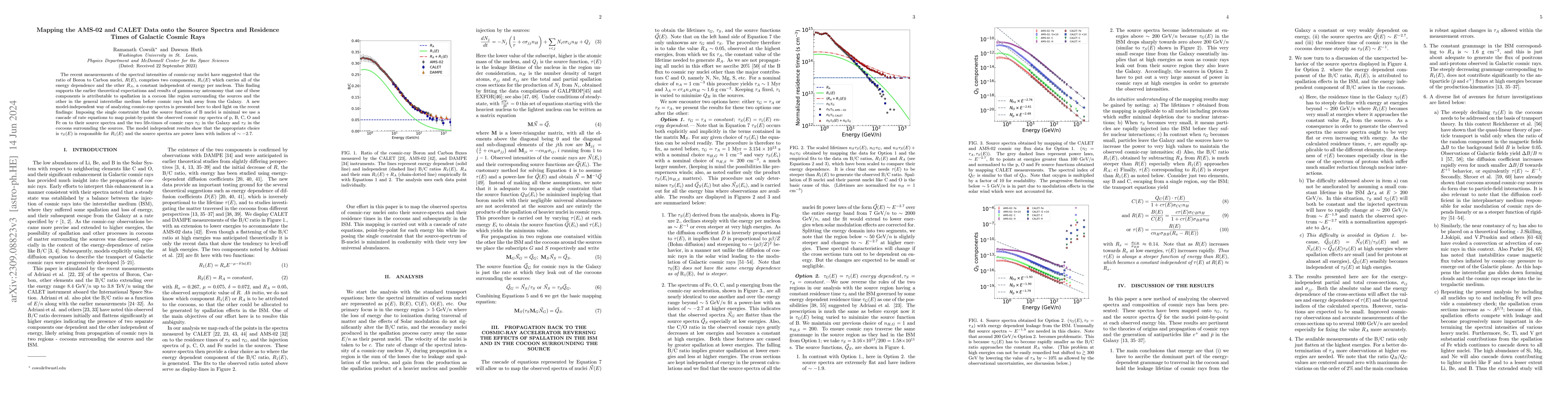 Thumbnail for Mapping the AMS-02 and CALET Data onto the Source Spectra and Residence
  Times of Galactic Cosmic Rays