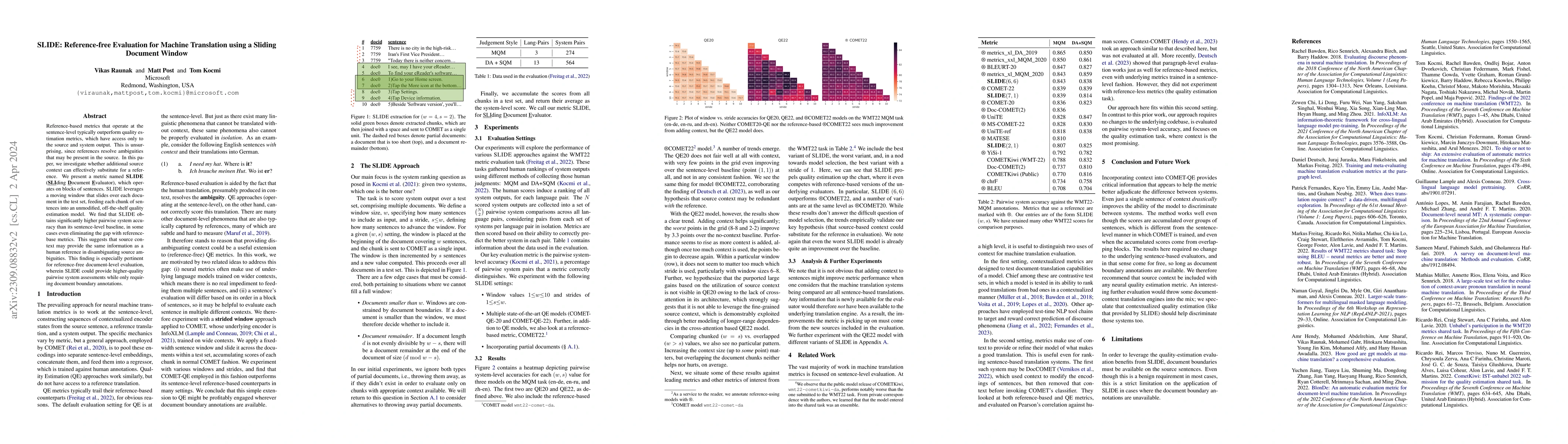 Thumbnail for SLIDE: Reference-free Evaluation for Machine Translation using a Sliding
  Document Window