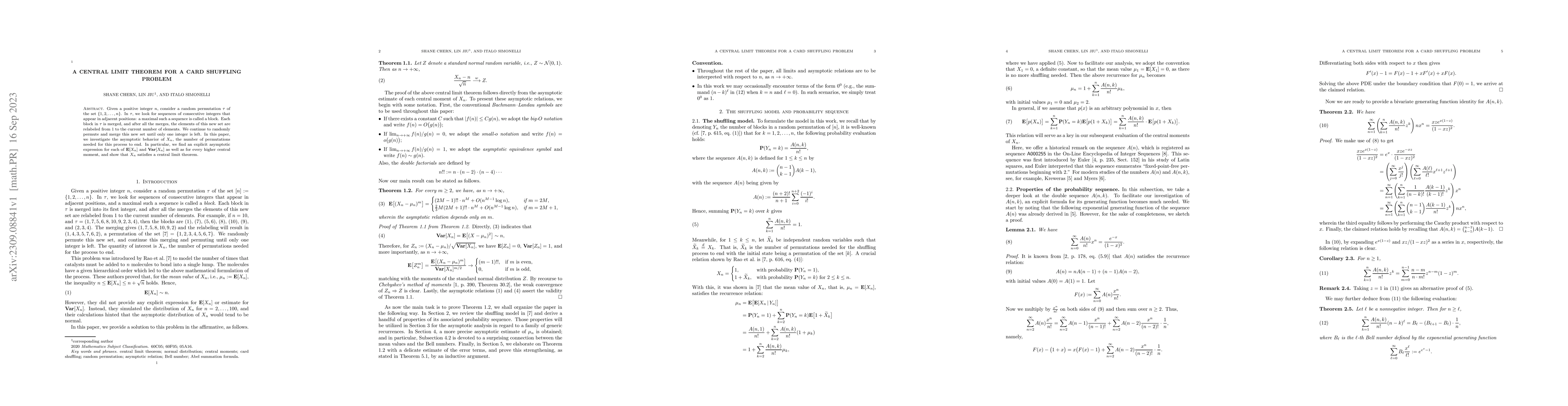 Thumbnail for A central limit theorem for a card shuffling problem