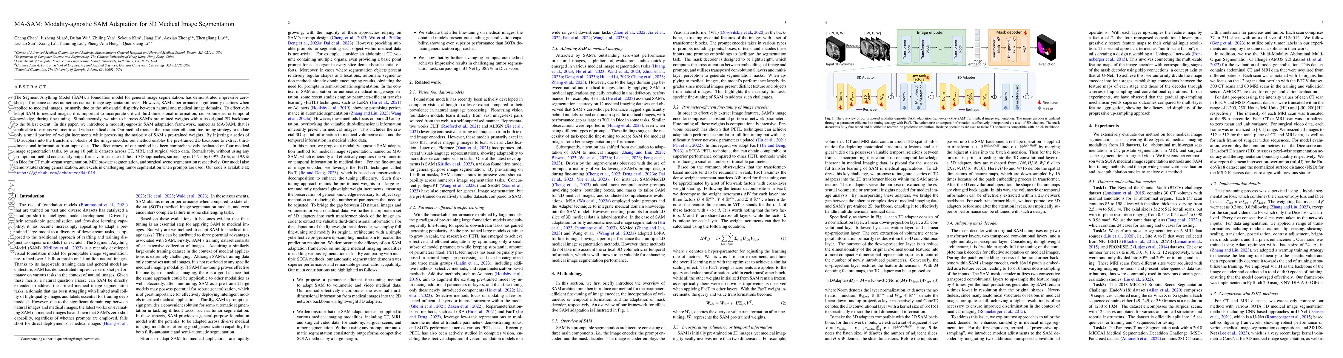 Thumbnail for MA-SAM: Modality-agnostic SAM Adaptation for 3D Medical Image
  Segmentation