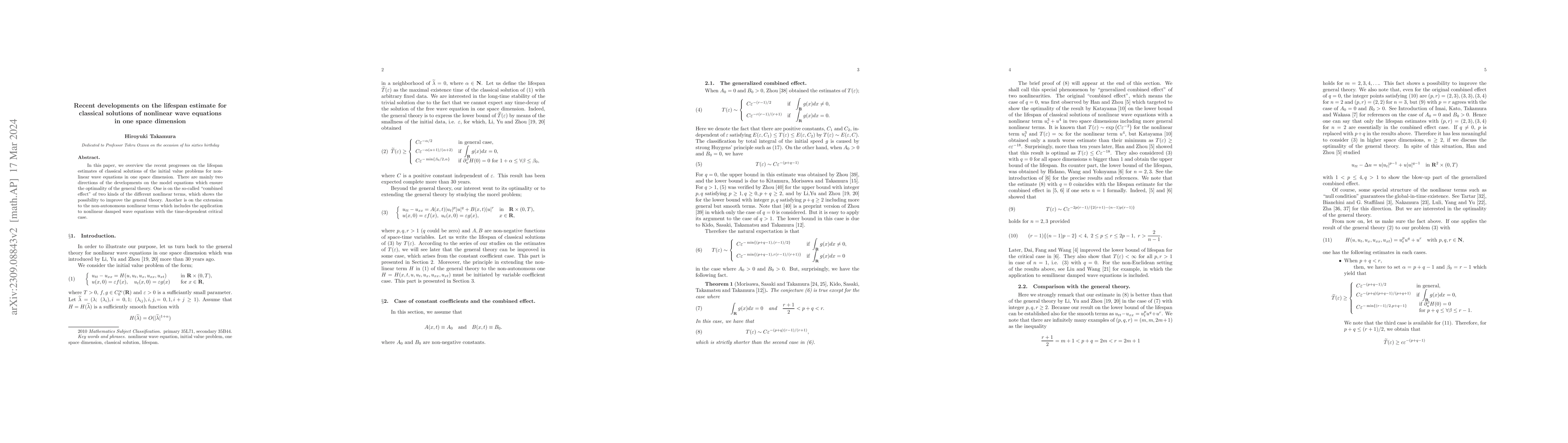Thumbnail for Recent developments on the lifespan estimate for classical solutions of
  nonlinear wave equations in one space dimension