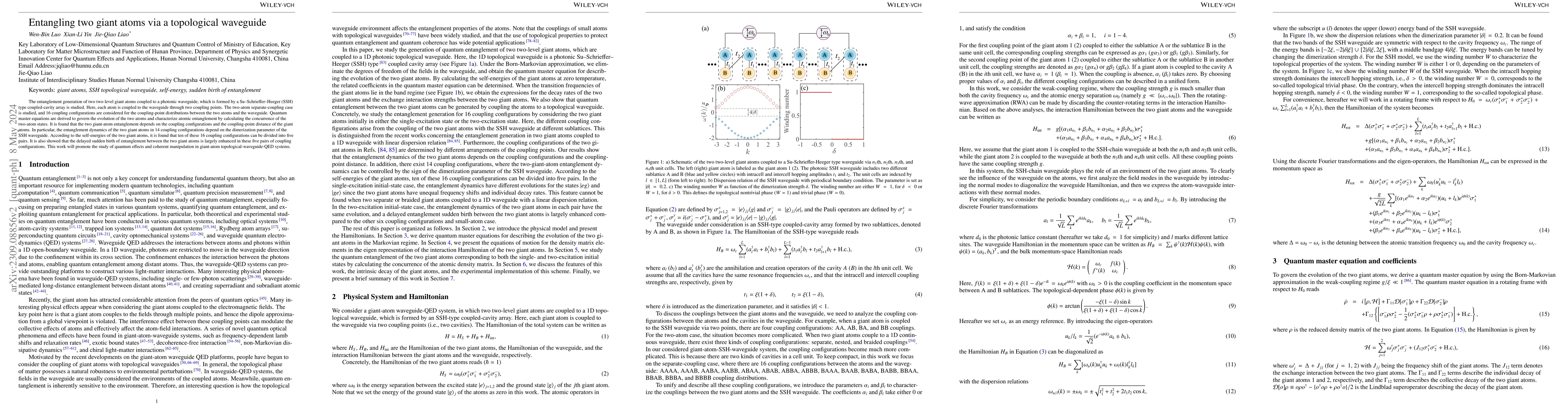 Thumbnail for Entangling two giant atoms via a topological waveguide