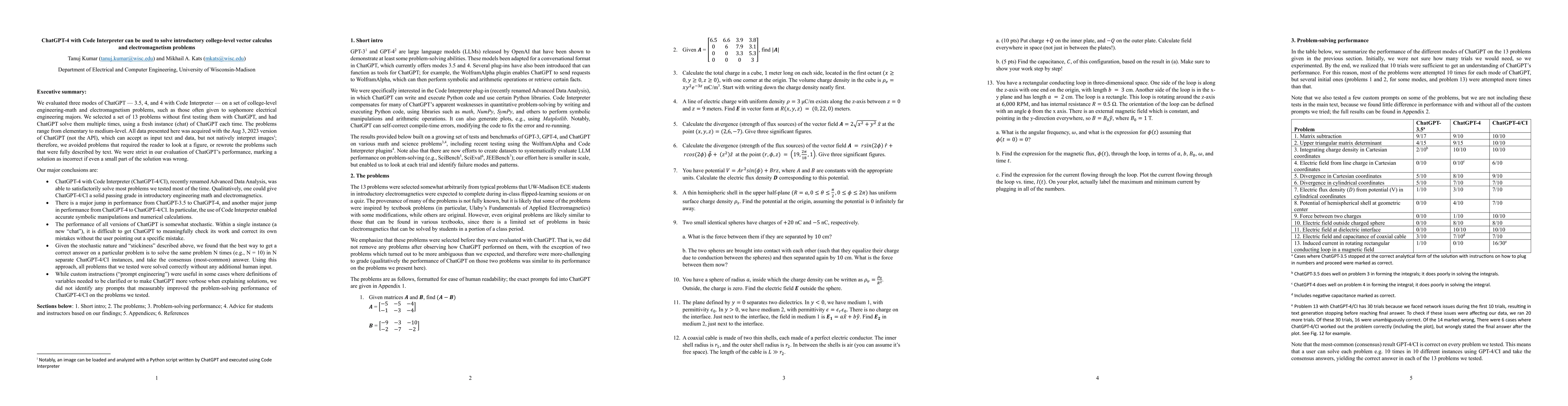 Thumbnail for ChatGPT-4 with Code Interpreter can be used to solve introductory
  college-level vector calculus and electromagnetism problems