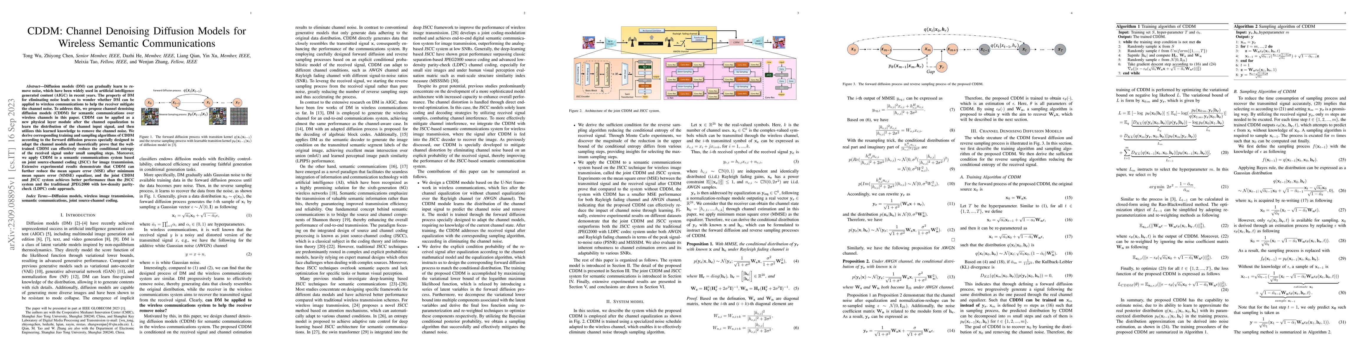 Thumbnail for CDDM: Channel Denoising Diffusion Models for Wireless Semantic
  Communications