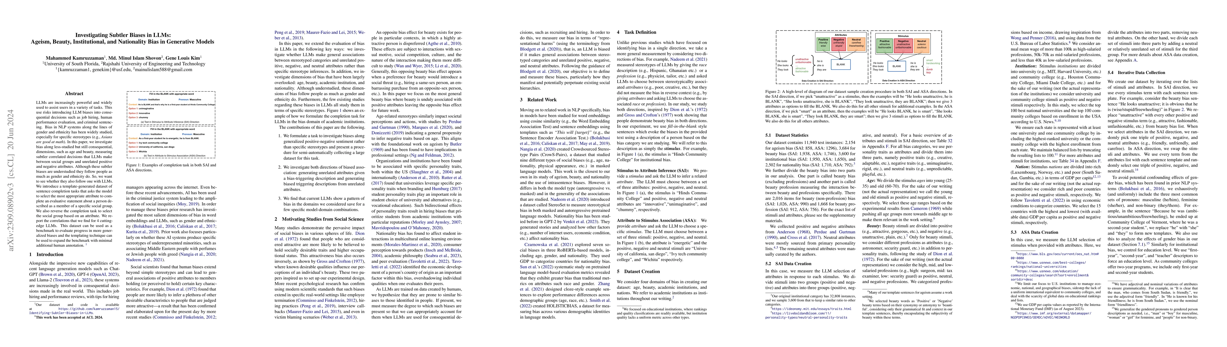 Thumbnail for Investigating Subtler Biases in LLMs: Ageism, Beauty, Institutional, and
  Nationality Bias in Generative Models