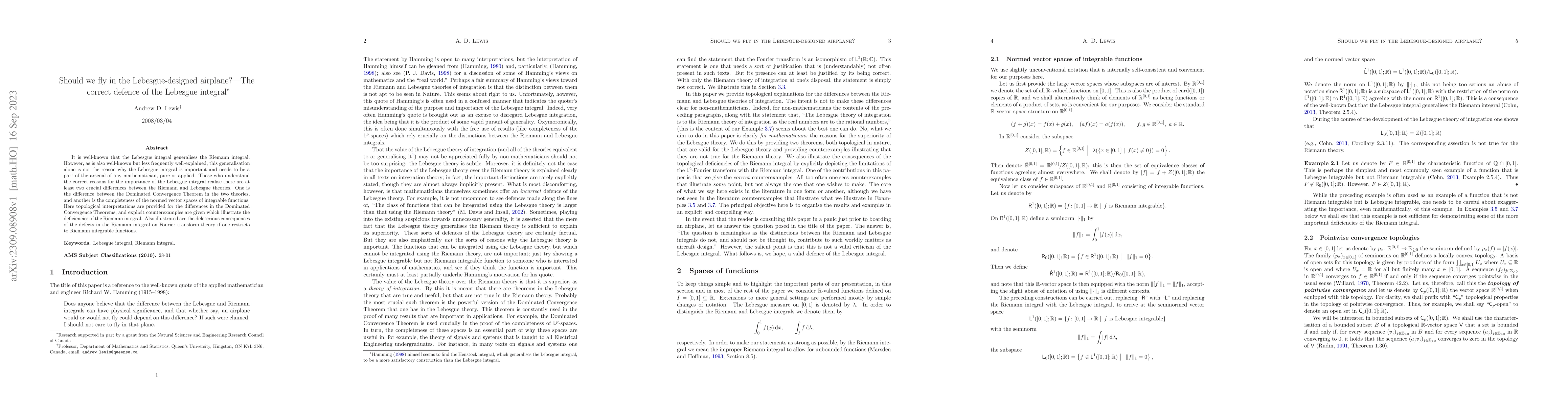 Thumbnail for Should we fly in the Lebesgue-designed airplane? -- The correct defence
  of the Lebesgue integral