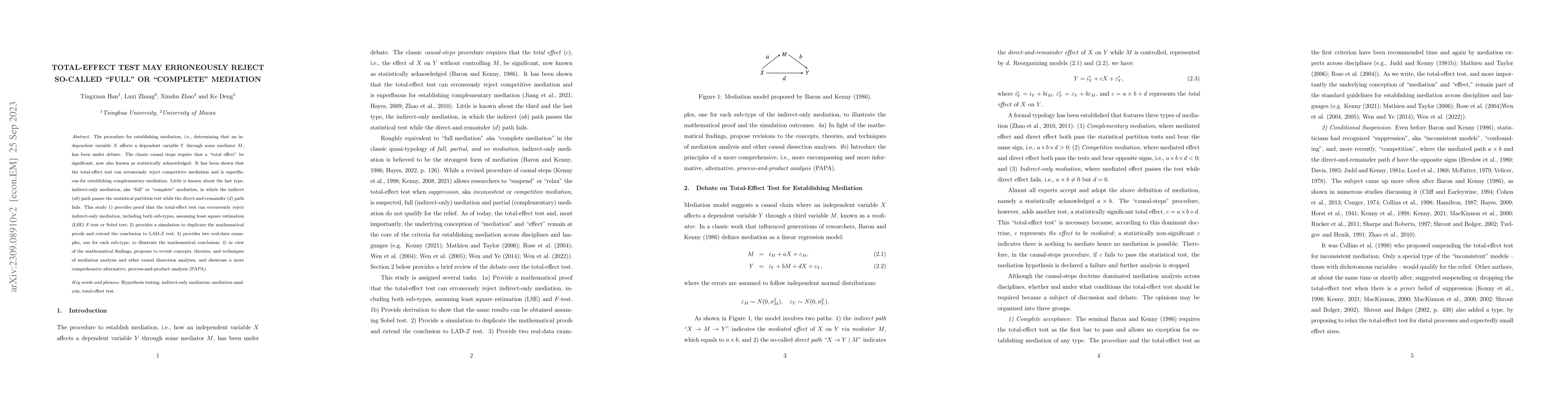 Thumbnail for Total-effect Test May Erroneously Reject So-called "Full" or "Complete"
  Mediation