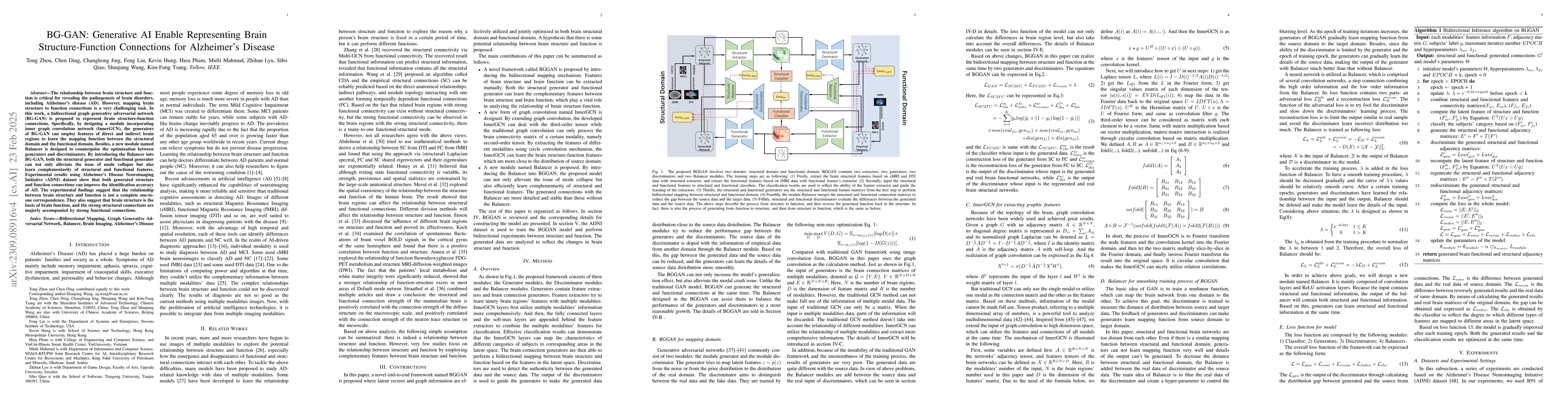 Thumbnail for BGGAN: Generative AI Enables Representing Brain Structure-Function
  Connections for Alzheimer's Disease