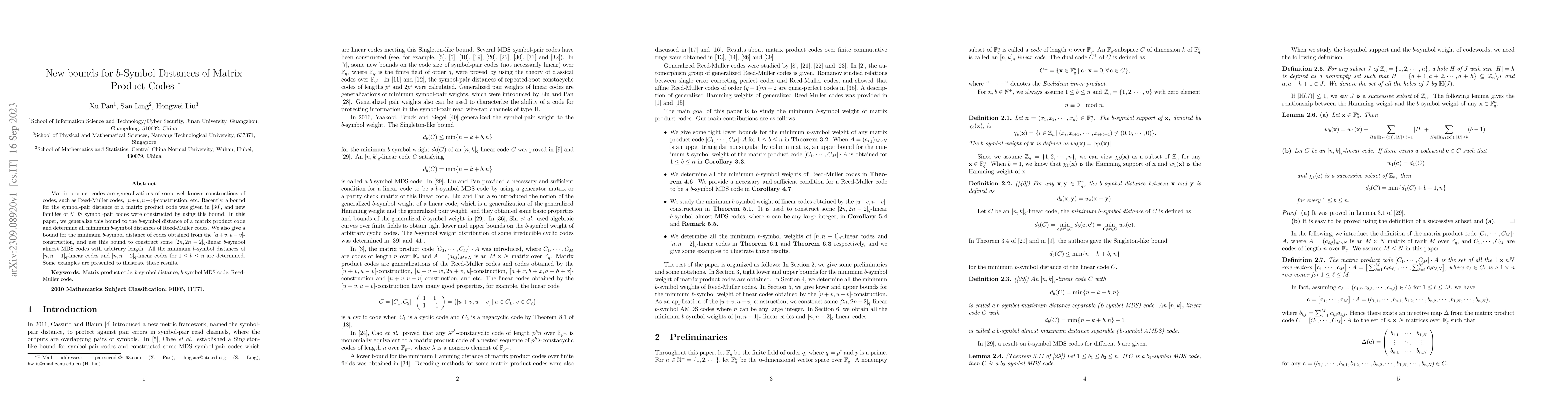 Thumbnail for New bounds for $b$-Symbol Distances of Matrix Product Codes