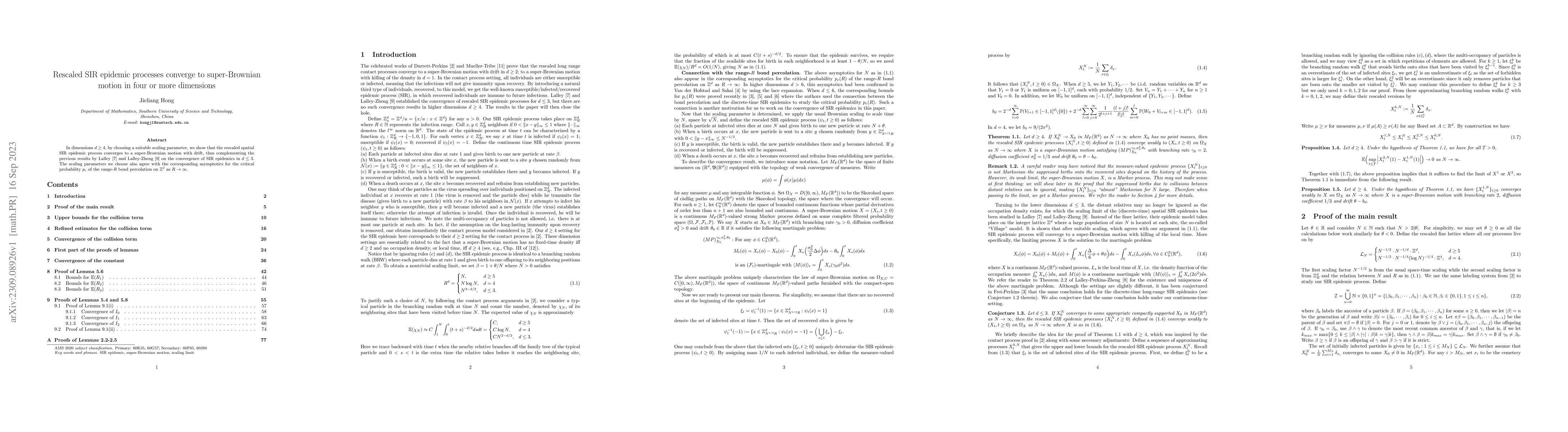 Thumbnail for Rescaled SIR epidemic processes converge to super-Brownian motion in
  four or more dimensions