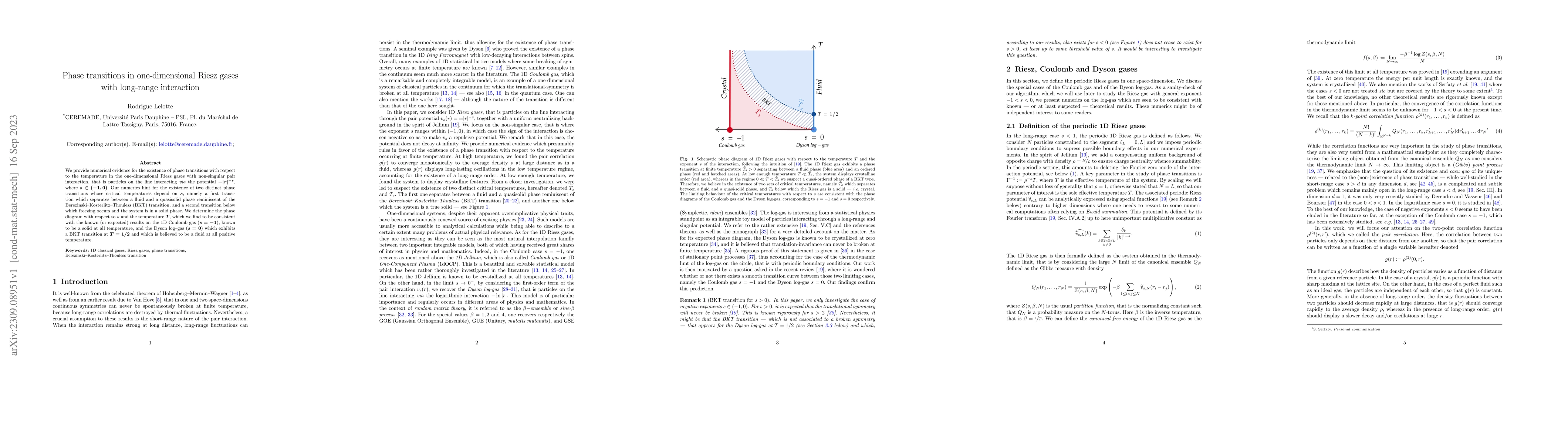 Thumbnail for Phase transitions in one-dimensional Riesz gases with long-range
  interaction