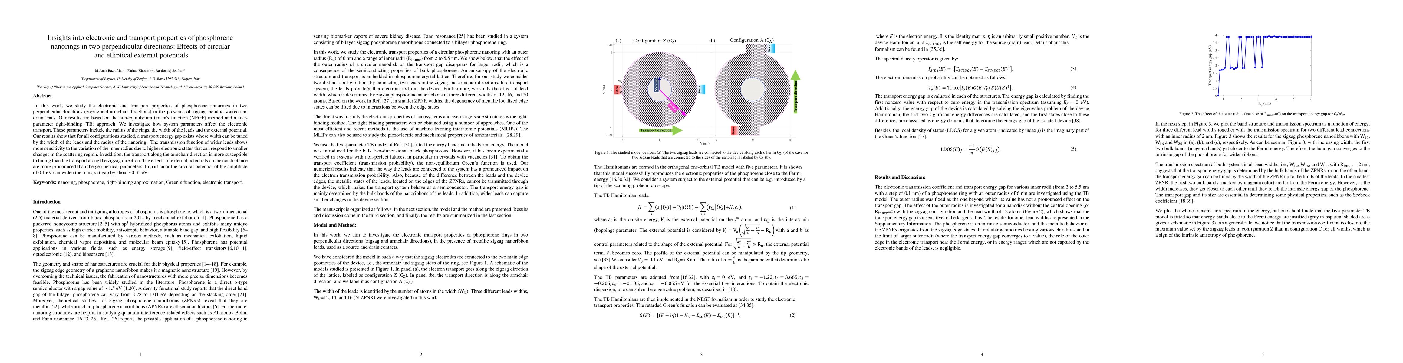 Thumbnail for Insights into electronic and transport properties of phosphorene
  nanorings in two perpendicular directions: Effects of circular and elliptical
  external potentials