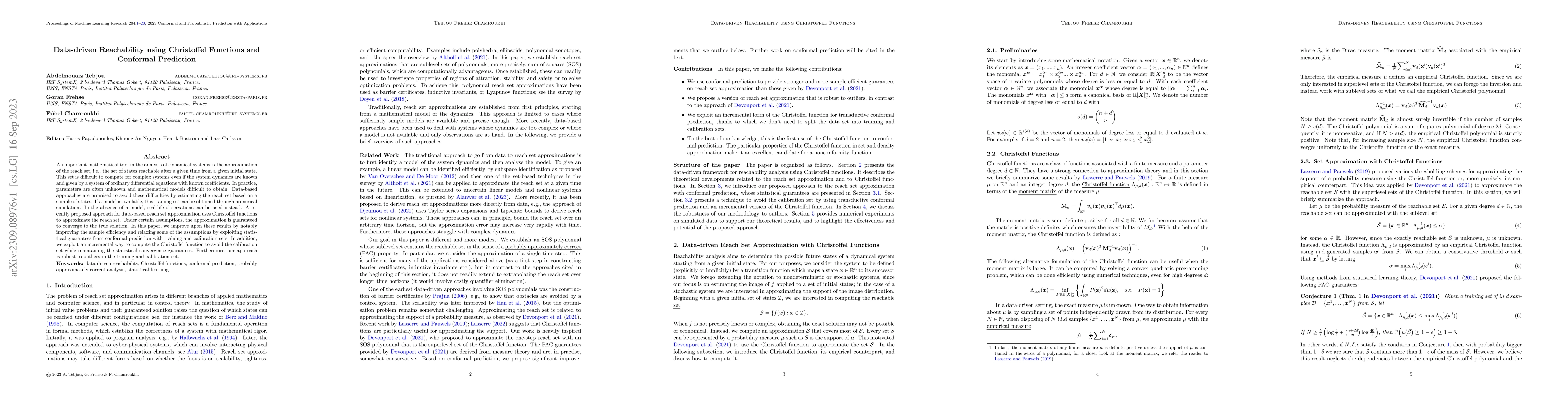 Thumbnail for Data-driven Reachability using Christoffel Functions and Conformal
  Prediction