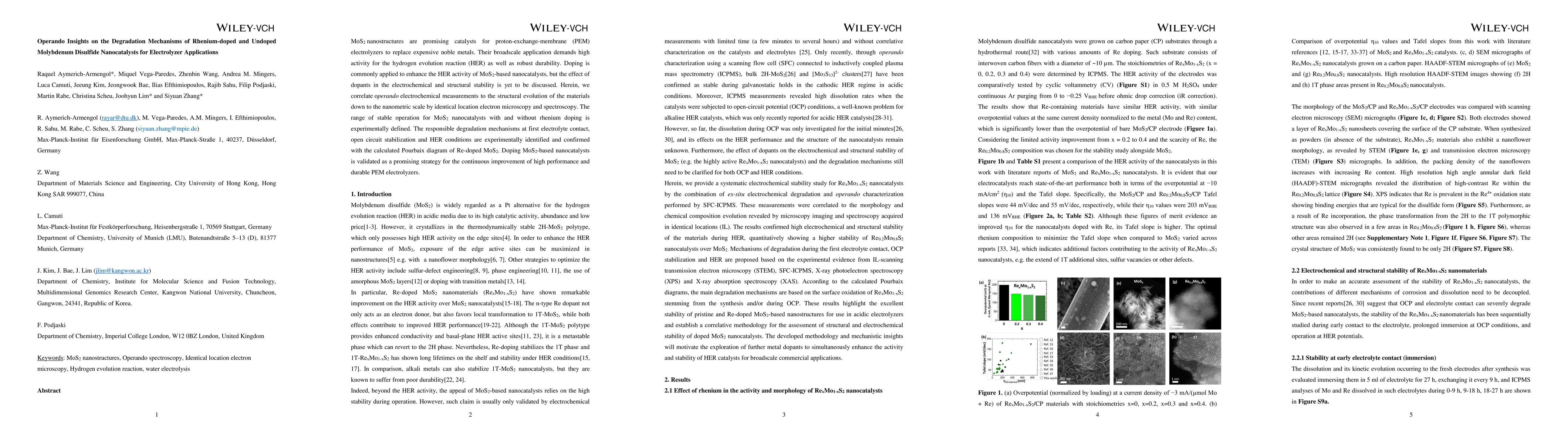 Thumbnail for Operando Insights on the Degradation Mechanisms of Rhenium-doped and
  Undoped Molybdenum Disulfide Nanocatalysts for Electrolyzer Applications