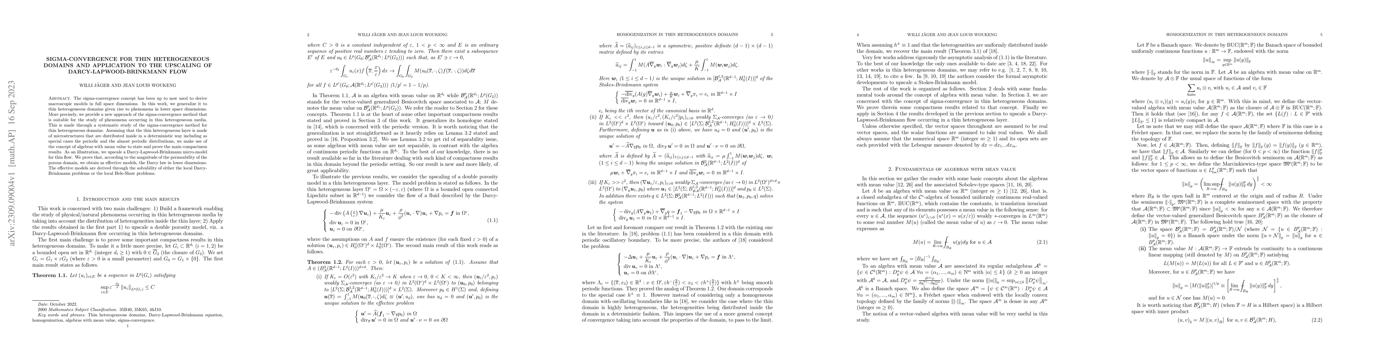Thumbnail for Sigma-convergence for thin heterogeneous domains and application to the
  upscaling of Darcy-Lapwood-Brinkmann flow
