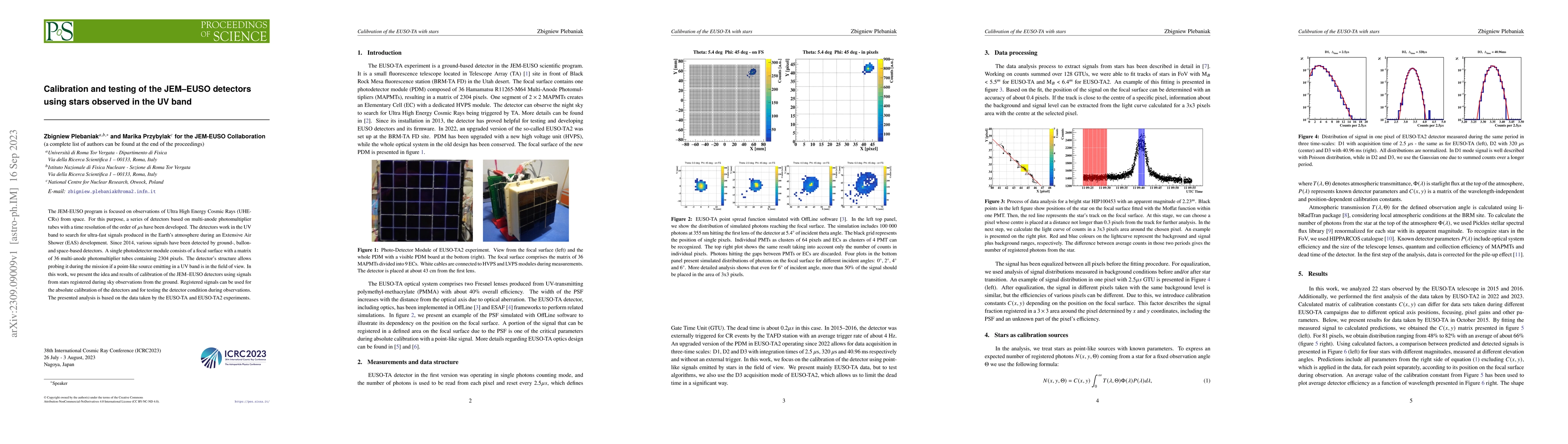 Thumbnail for Calibration and testing of the JEM-EUSO detectors using stars observed
  in the UV band