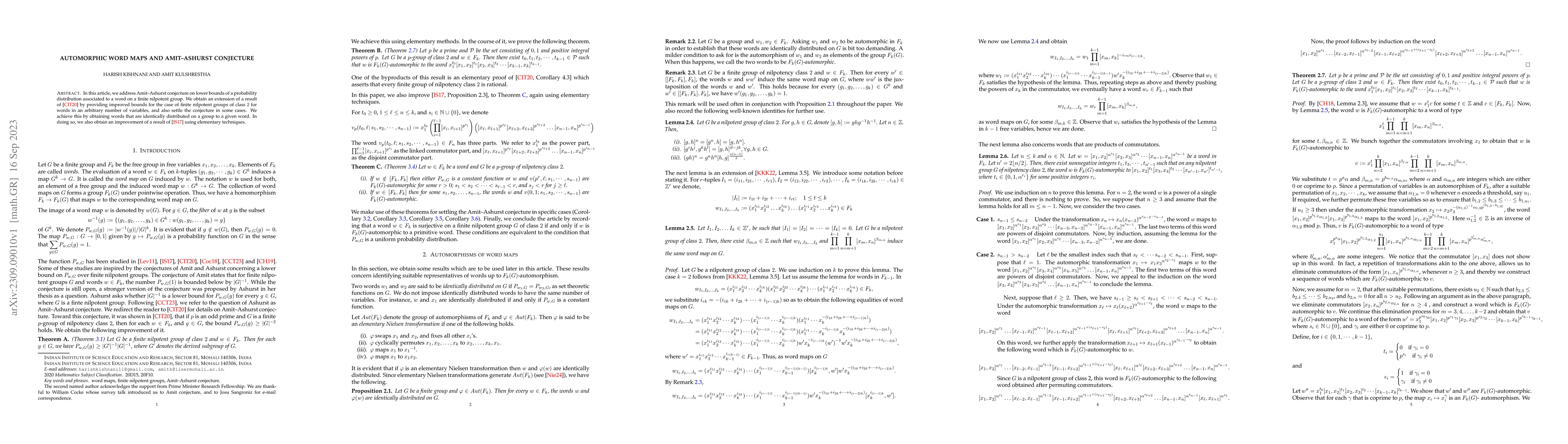 Thumbnail for Automorphic word maps and Amit--Ashurst conjecture