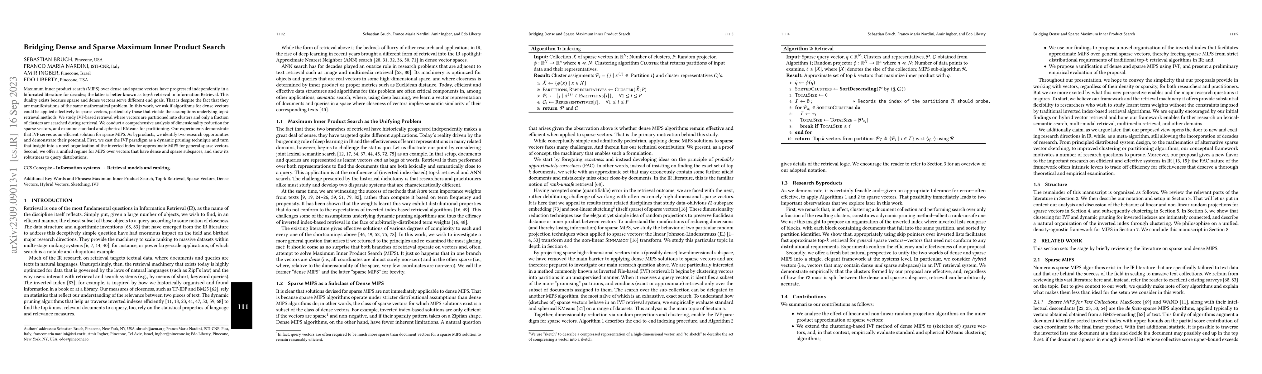 Thumbnail for Bridging Dense and Sparse Maximum Inner Product Search