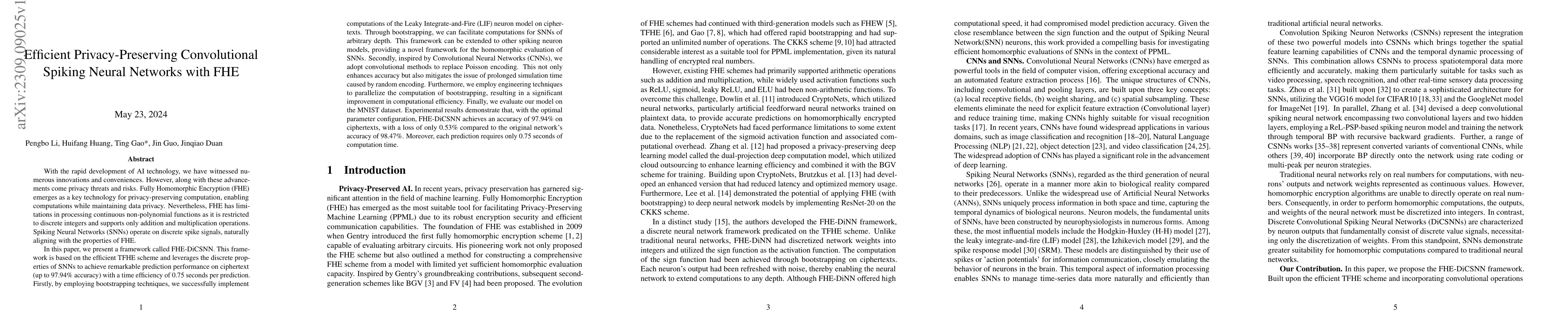 Thumbnail for Efficient Privacy-Preserving Convolutional Spiking Neural Networks with
  FHE
