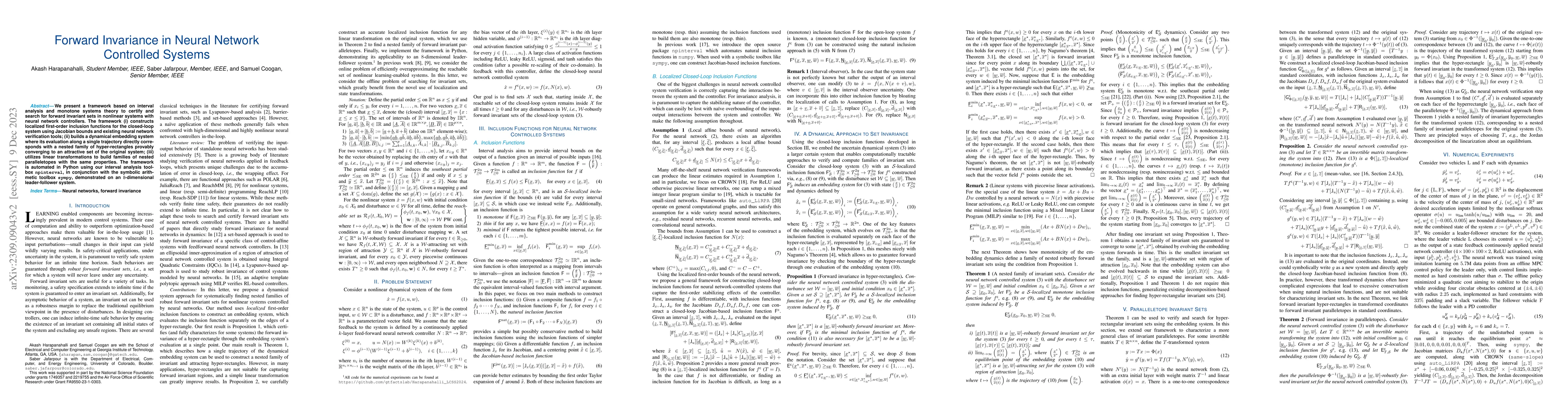 Thumbnail for Forward Invariance in Neural Network Controlled Systems