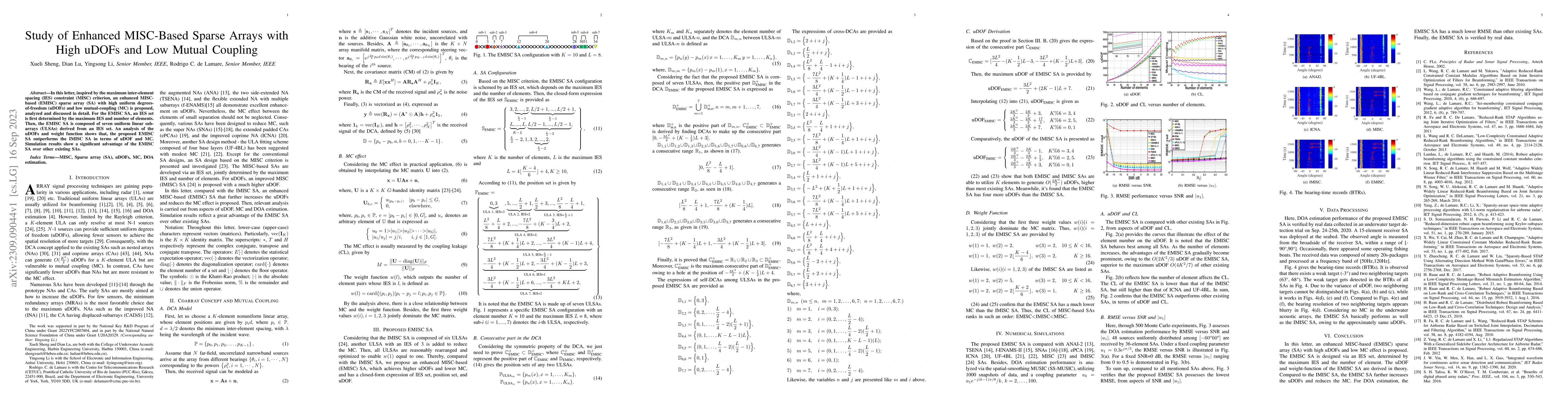 Thumbnail for Study of Enhanced MISC-Based Sparse Arrays with High uDOFs and Low
  Mutual Coupling